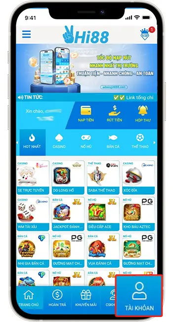 Bước 1: Đăng nhập game chọn phần Tài khoản